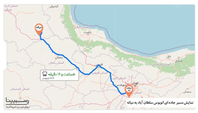 مسیر اتوبوس سلطان آباد به میانه